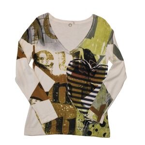 One Girl Who Patchwork Abstract Print Long Sleeve Top Size M Y2K